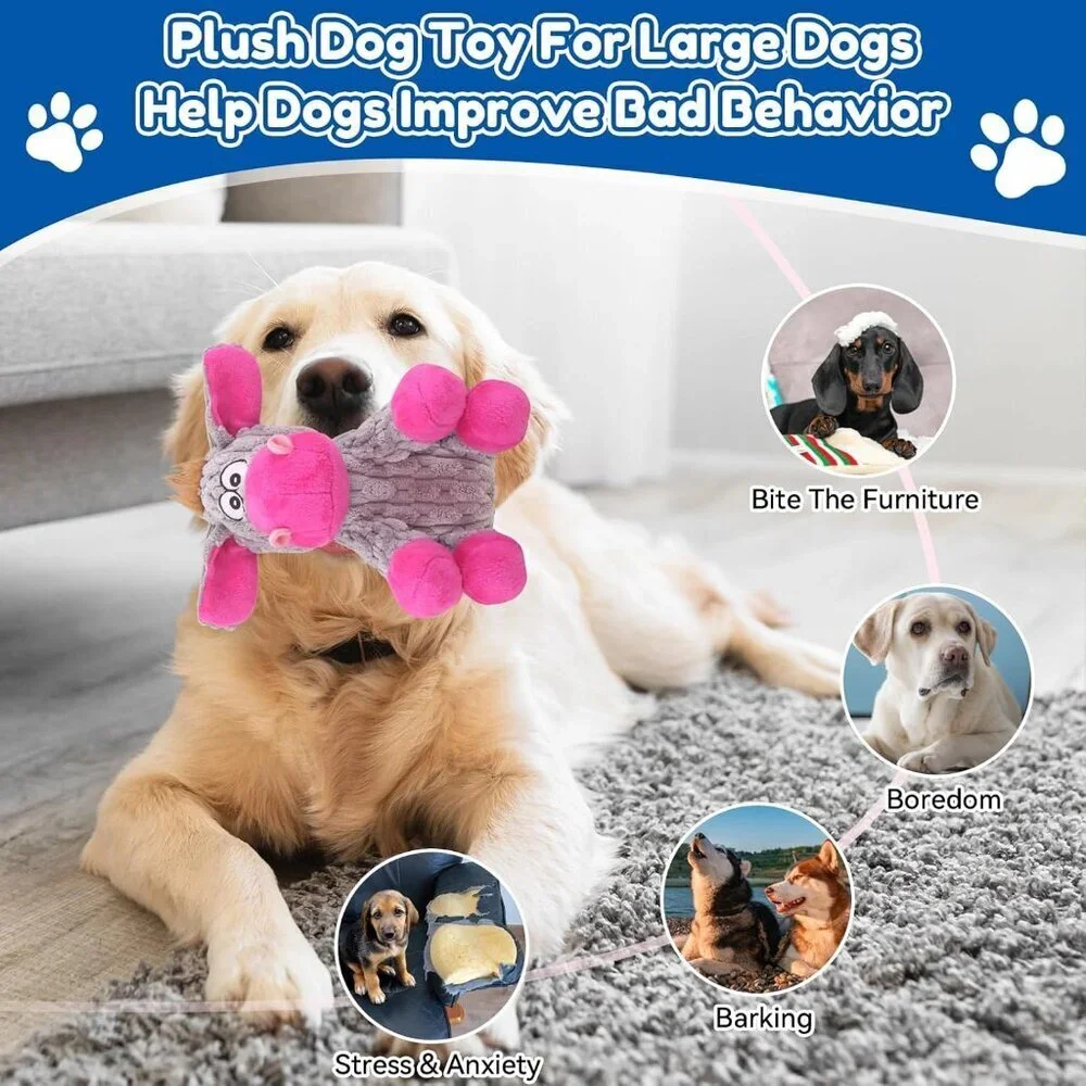 Plush Chew Toys for Large Dogs Tough Crinkle Stuffed Animal Squeaky Interactive